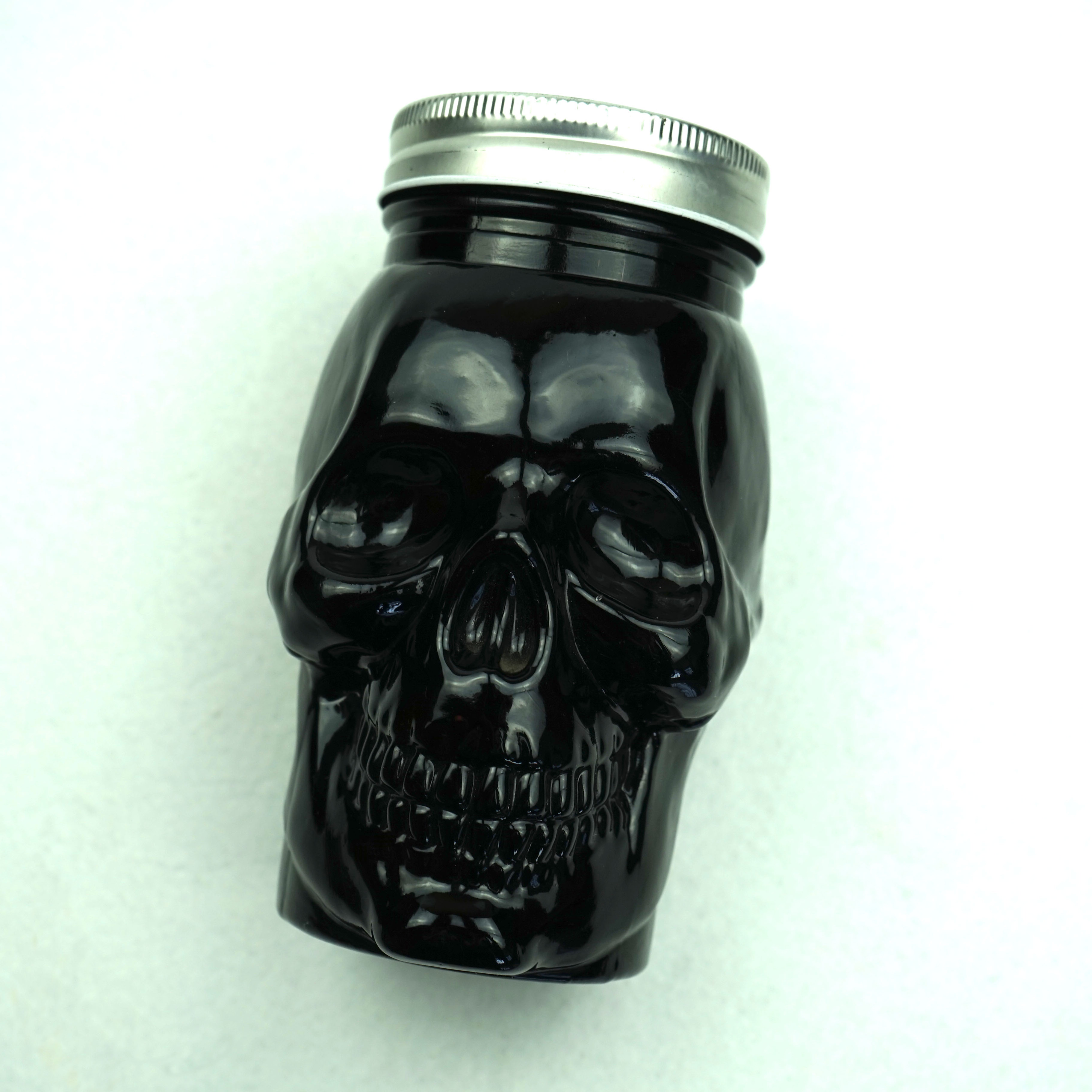 16oz 500ml Unique Empty Metal Screw Swing Top Cool Black Colored Skull Bottle Glass Storage Mason Jar