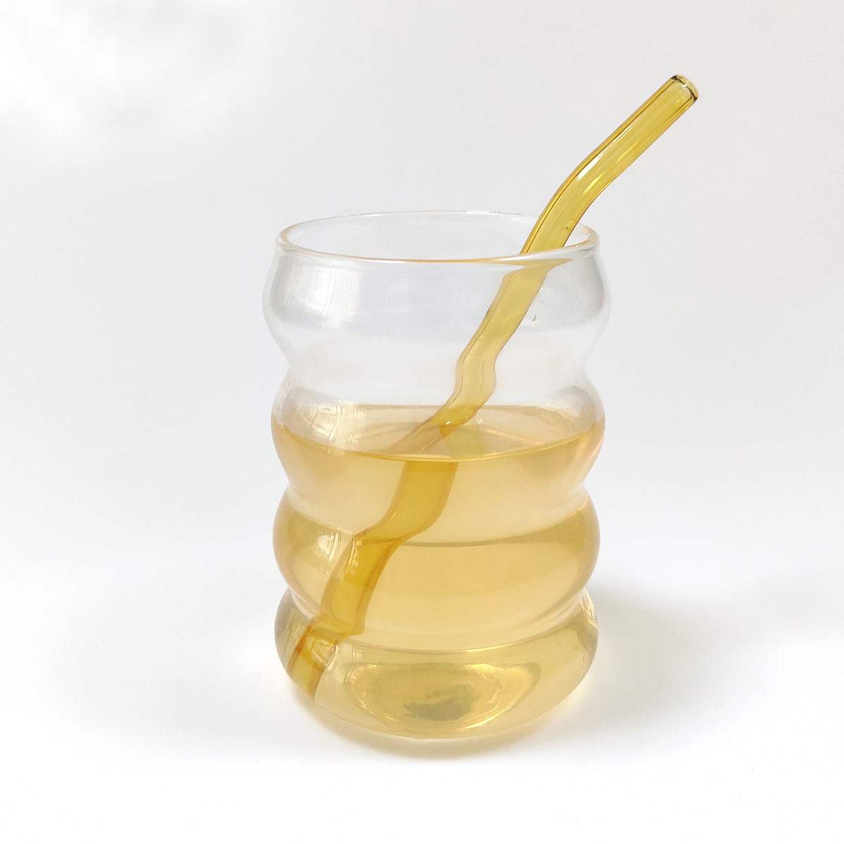 11oz Unique Handmade Clear Ridge Shaped Elegant Borosilicate Glass Coffee Tea Juice Drinking Cup Glass Mugs