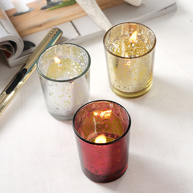 Wholesale electroplate Rose Gold Red Sliver glass candle jars round candle holder for home Christmas decorations