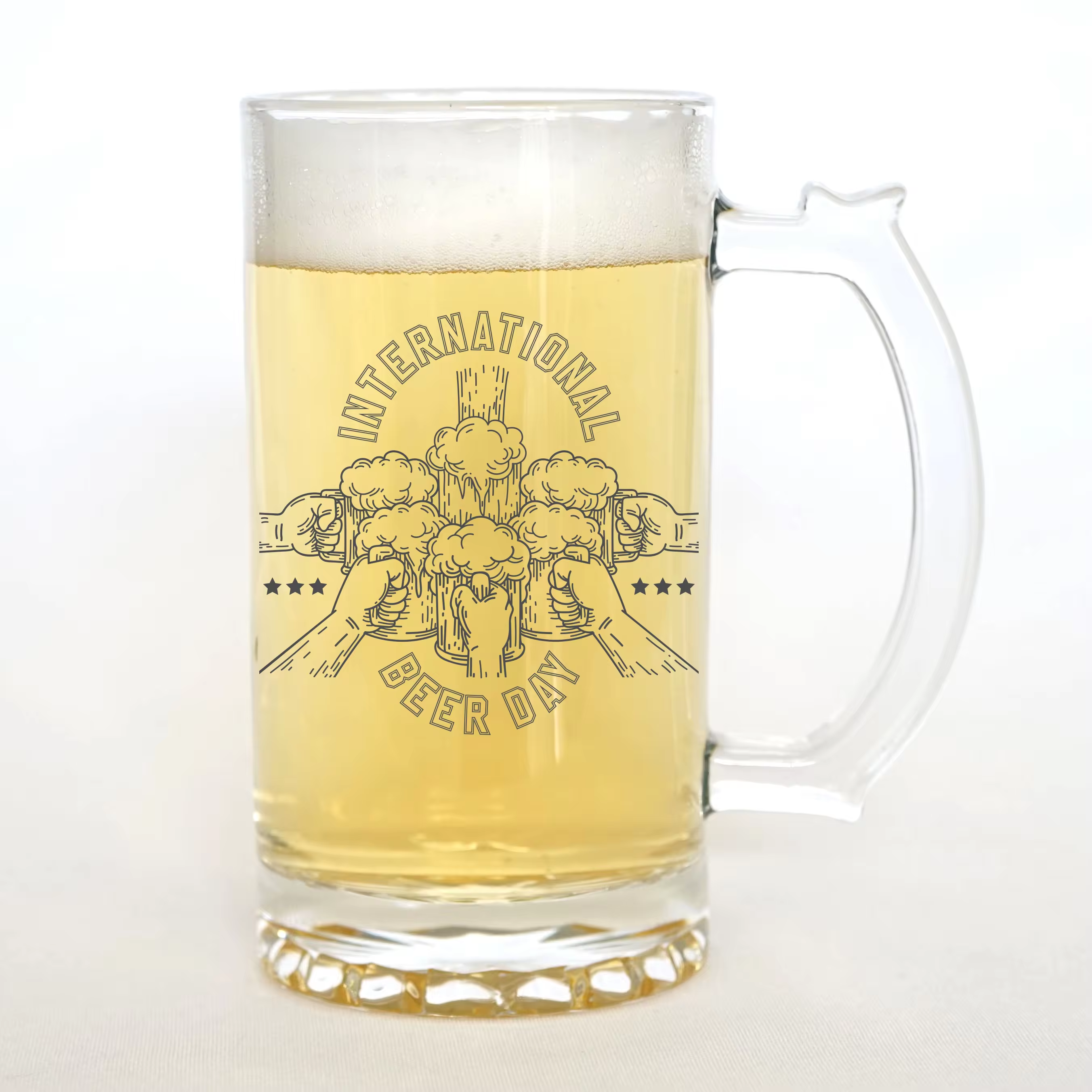 16oz Classic Frosted Metal Beer Mug with Handle Custom Logo Printed Glass Stein Crystal Cups