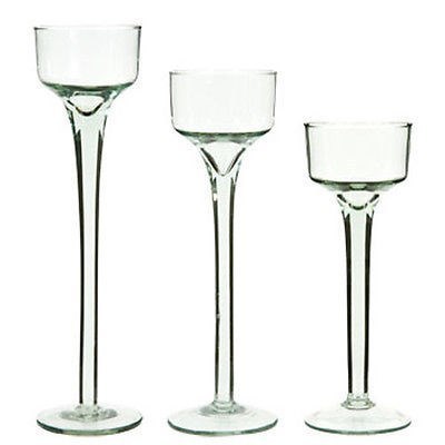 Elegant Clear Stemmed Glass Candle Holders Candlesticks Soda Lime Glass Set of 3