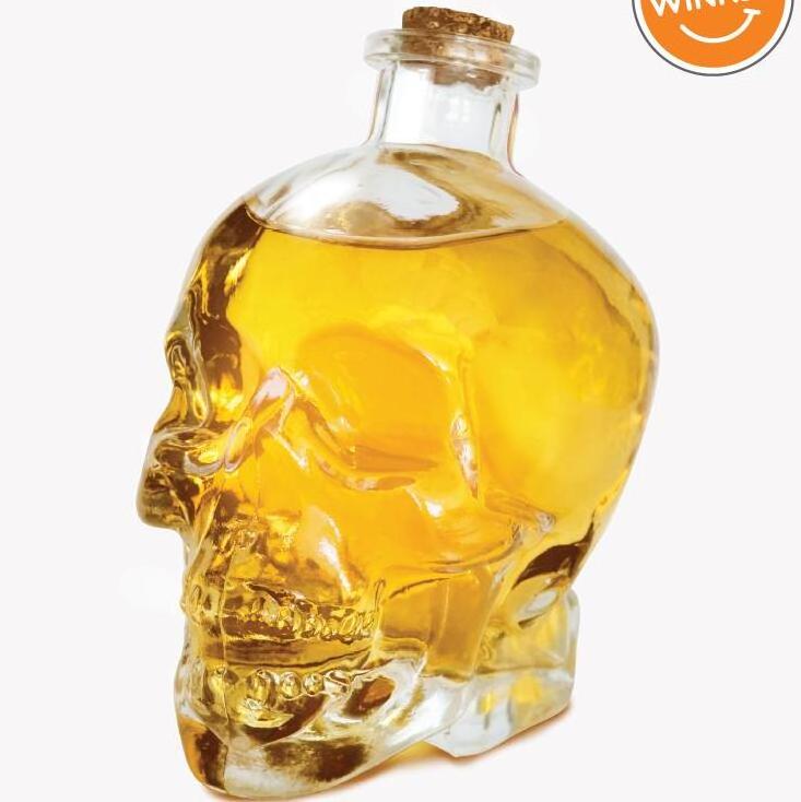 Wholesale custom package 120ml 200ml 400ml 750ml Skull Wine Glass Bottle Whiskey Decanter With Cork