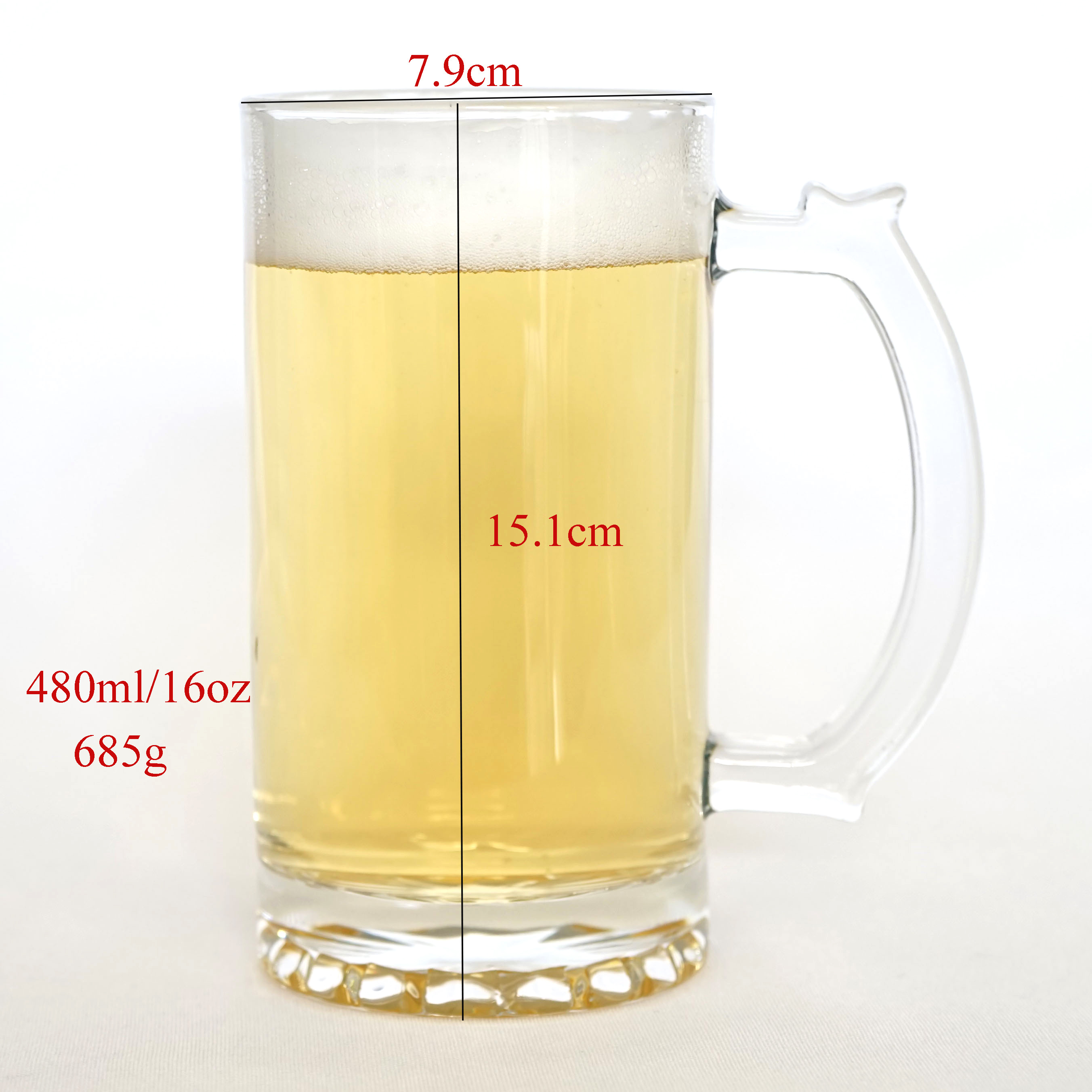 16oz Classic Frosted Metal Beer Mug with Handle Custom Logo Printed Glass Stein Crystal Cups