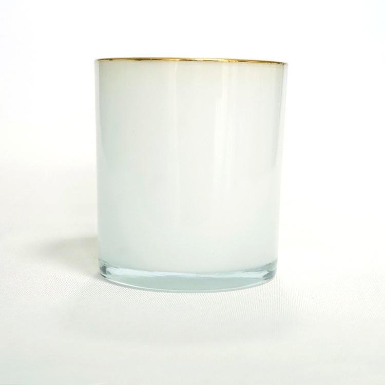 10oz glossy white empty elegant recycled glass candle holders candle jars  with gold rim