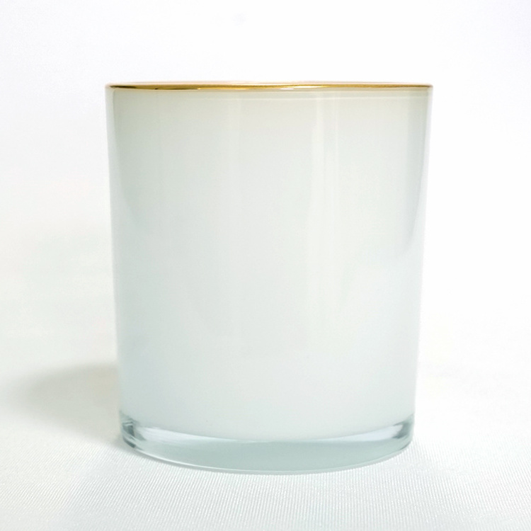 10oz glossy white empty elegant recycled glass candle holders candle jars  with gold rim