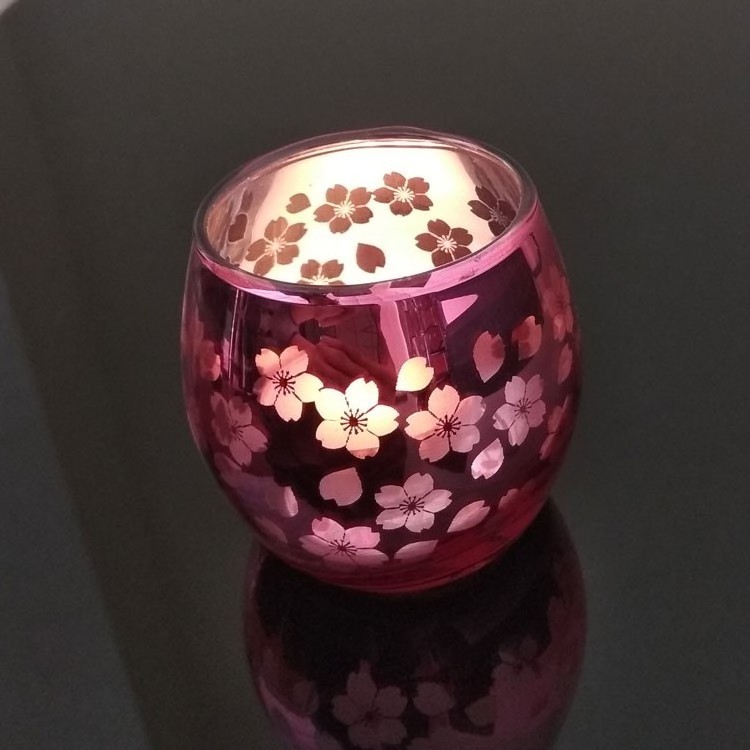 Pink Cherry blossoms Small Round Glass Cups Votive Tea lights Candle Holders