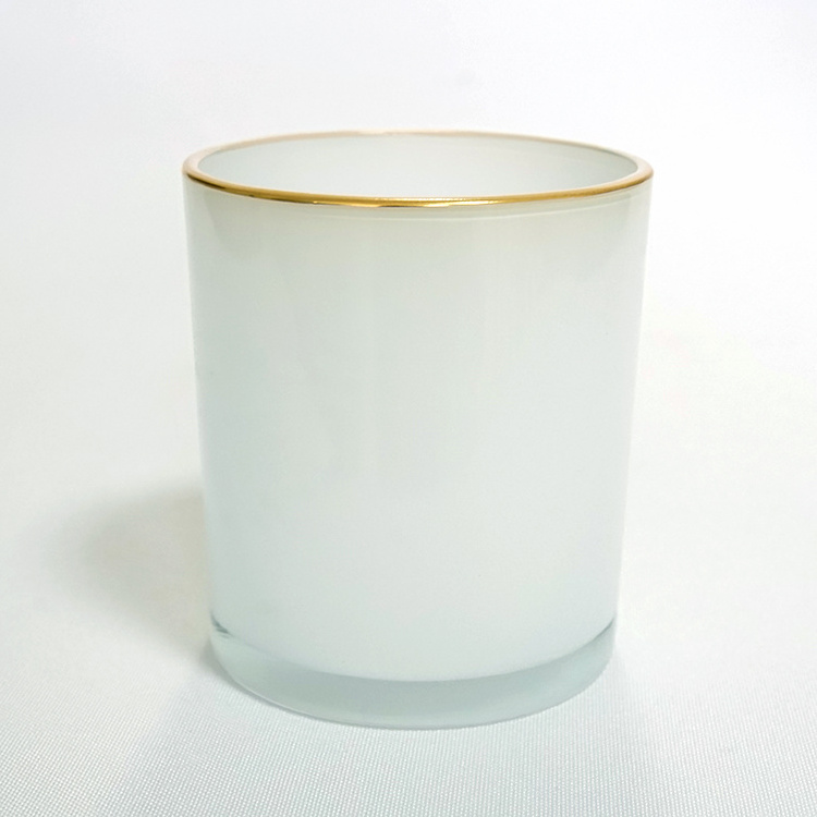 10oz glossy white empty elegant recycled glass candle holders candle jars  with gold rim