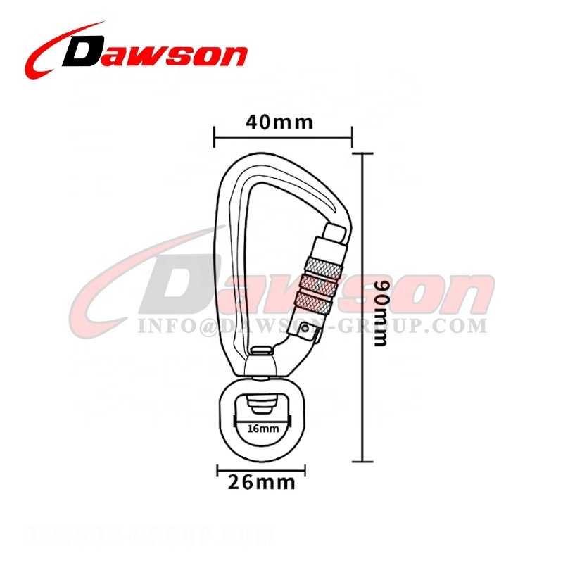 DAWSON China Factory  High Quality Aluminum Swivel D Shaped Screw Lock Carabiner