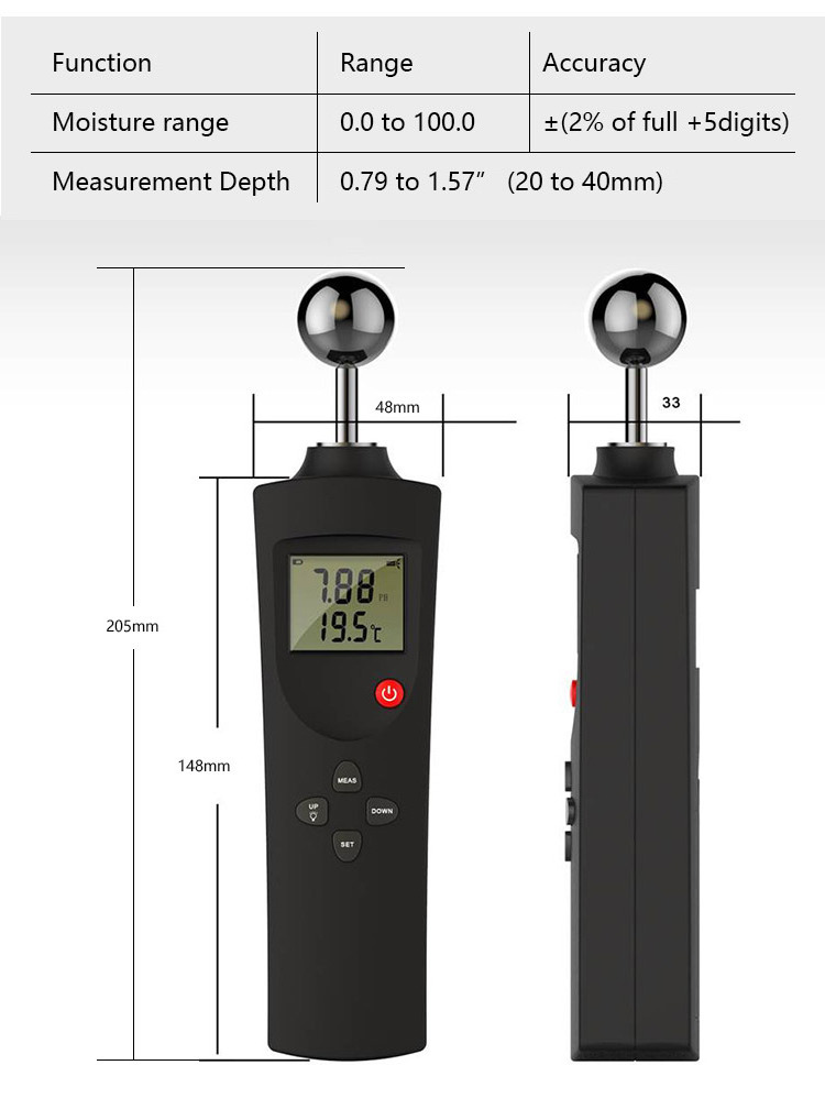 portable pinless low investment price smart digital mini building material concrete wall wood pellets chips moisture meter