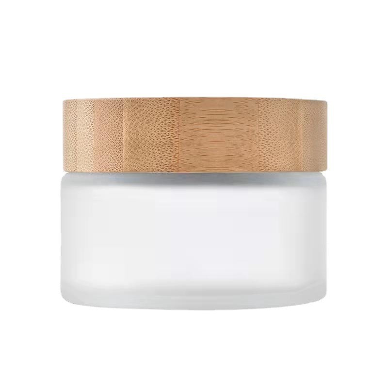 Environmental 5g 10g 15g 20g 30g 50g 100g  Empty Cosmetic Container Frosted Glass Cosmetic Cream Jar with Bamboo Lid