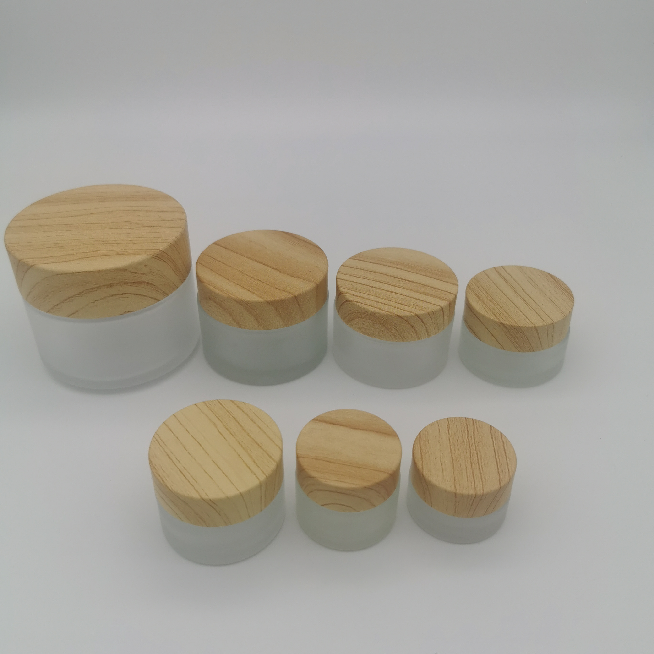 Environmental 5g 10g 15g 20g 30g 50g 100g  Empty Cosmetic Container Frosted Glass Cosmetic Cream Jar with Bamboo Lid