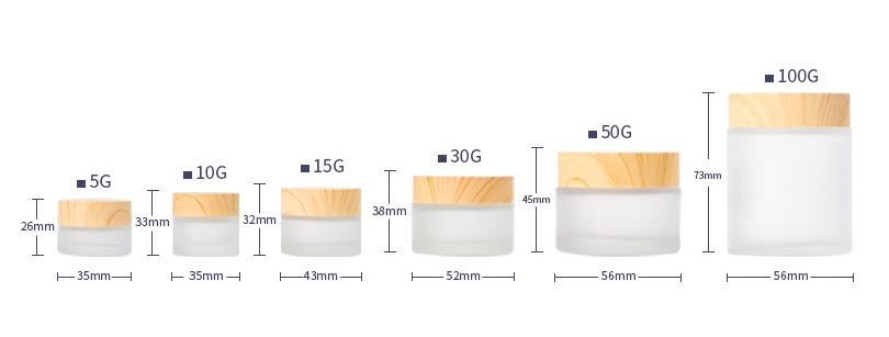 Environmental 5g 10g 15g 20g 30g 50g 100g  Empty Cosmetic Container Frosted Glass Cosmetic Cream Jar with Bamboo Lid