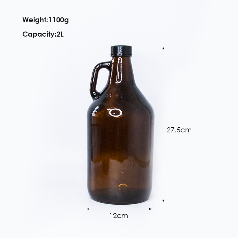 Unique Custom Round 64oz 1 Gallon Amber Glass Beer Bottle Growlers Glass Wine Bottle