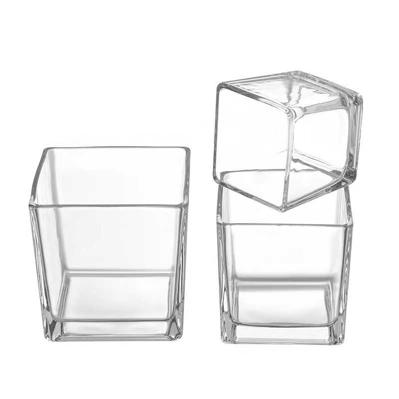 3.5*3.5 inch Square Glass Vase Empty Jars Square Votive Ice-cube Glass Shape Candle Jar for Candle Making Wedding Decoration