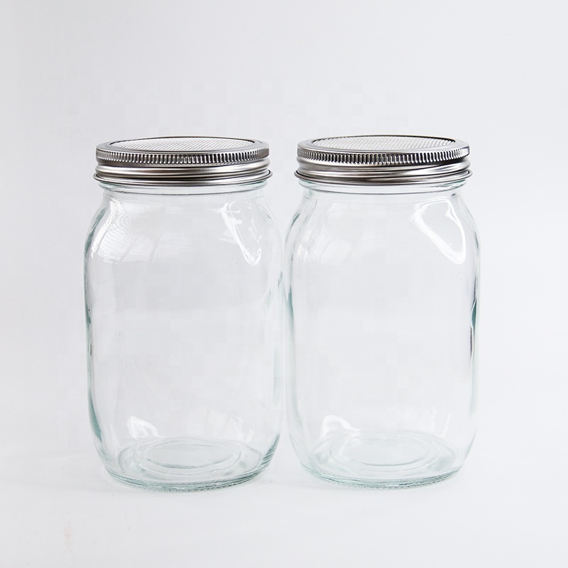 Hot selling 1L glass mason jar with screen sprout stainless steel lid 32oz with box packaging