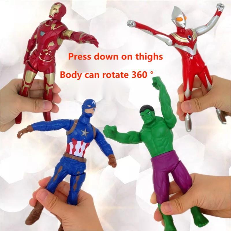 2024 New Children's Gift Press and Rotate  Ultraman Cartoon Toys 360 Degree Rotating Iro n Man Spider Man Model Toy With Candy