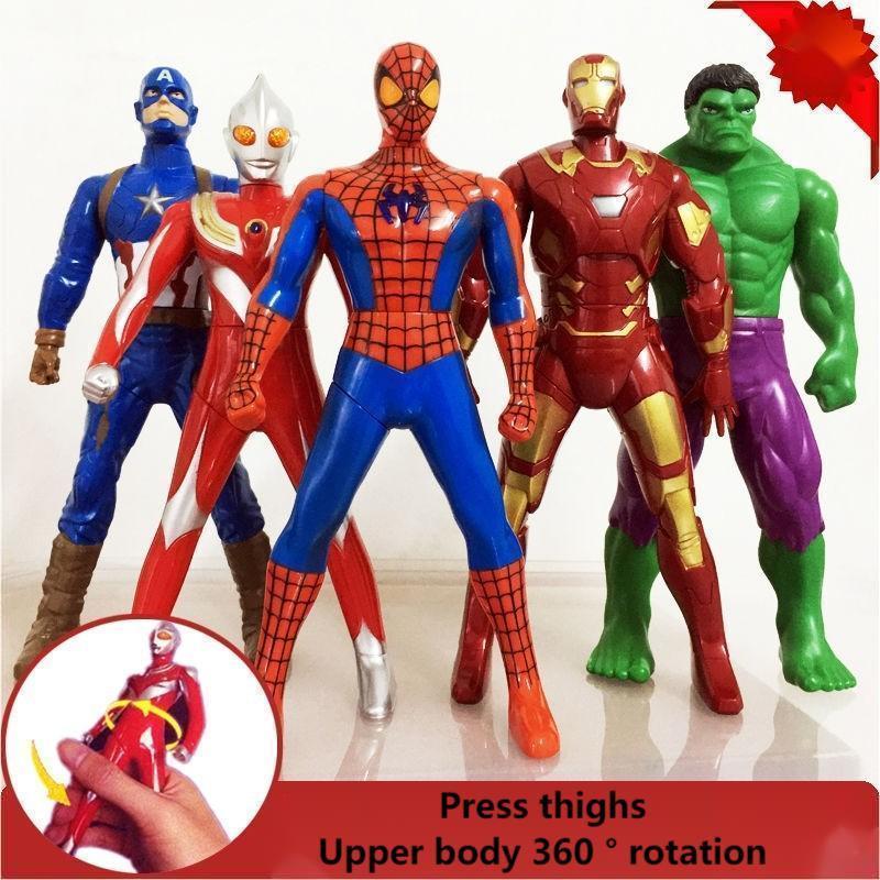 2024 New Children's Gift Press and Rotate  Ultraman Cartoon Toys 360 Degree Rotating Iro n Man Spider Man Model Toy With Candy