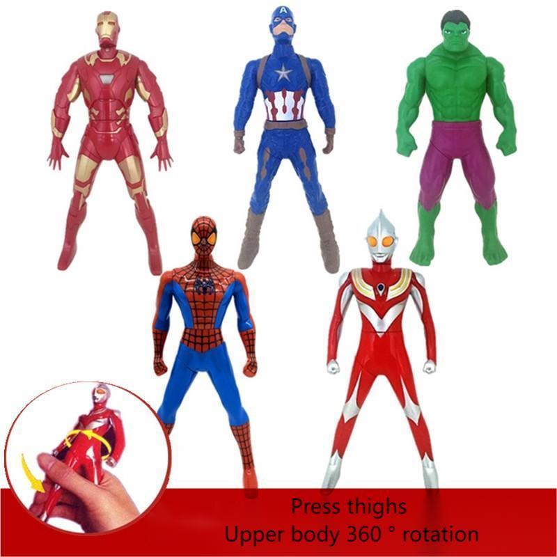 2024 New Children's Gift Press and Rotate  Ultraman Cartoon Toys 360 Degree Rotating Iro n Man Spider Man Model Toy With Candy