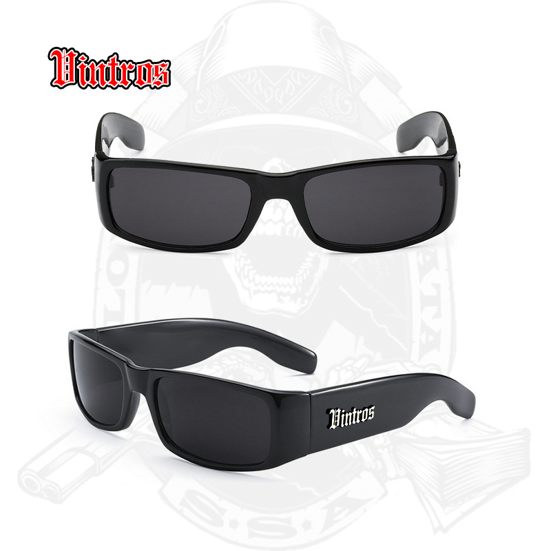 VINTROS LOCS Vintage Retro Rectangle Black Plastic Frame Dark Lens Custom Logo Men Women Polarized Sunglasses 2023 UV400