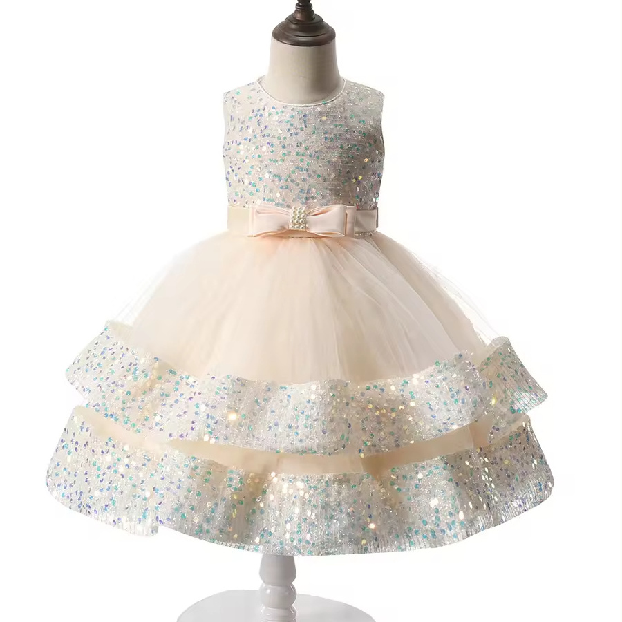 Children Sequin Tutu Princess Dress Fancy Toddler Kids Wedding Ball Gown Butterfly Pearls Party Dress For Kids Girls