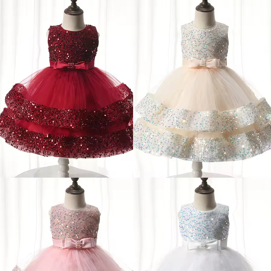 Children Sequin Tutu Princess Dress Fancy Toddler Kids Wedding Ball Gown Butterfly Pearls Party Dress For Kids Girls