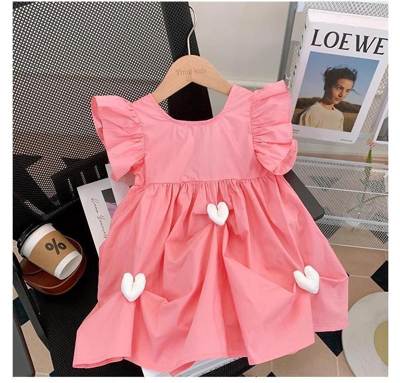 Wholesale Children Dress Solid Color Sleeveless Love Baby Girl Dress Round Neck Casual Kids Dresses For Girls