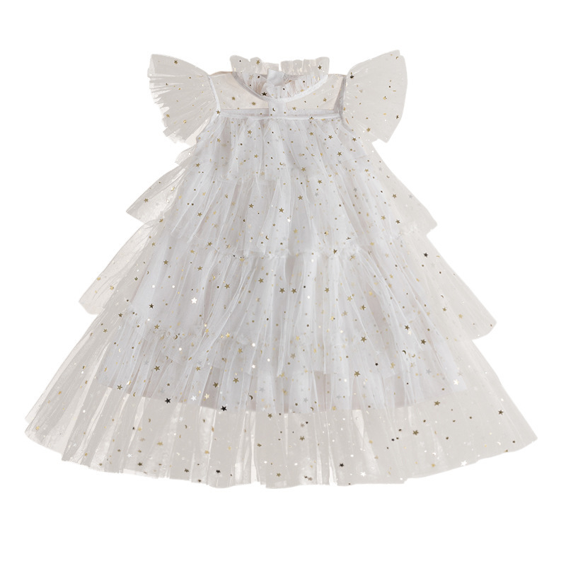 Korean Summer Kids Princess Girls Dress Chiffon Cake Layers Children's Outfit Sparkling Gauze Dresses Summer