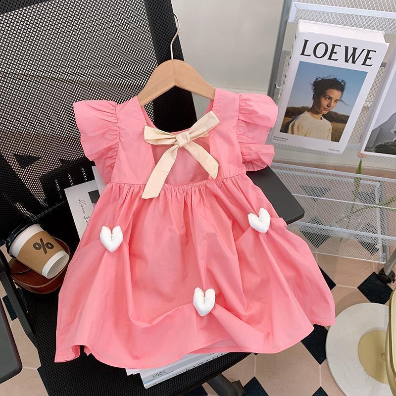 Wholesale Children Dress Solid Color Sleeveless Love Baby Girl Dress Round Neck Casual Kids Dresses For Girls