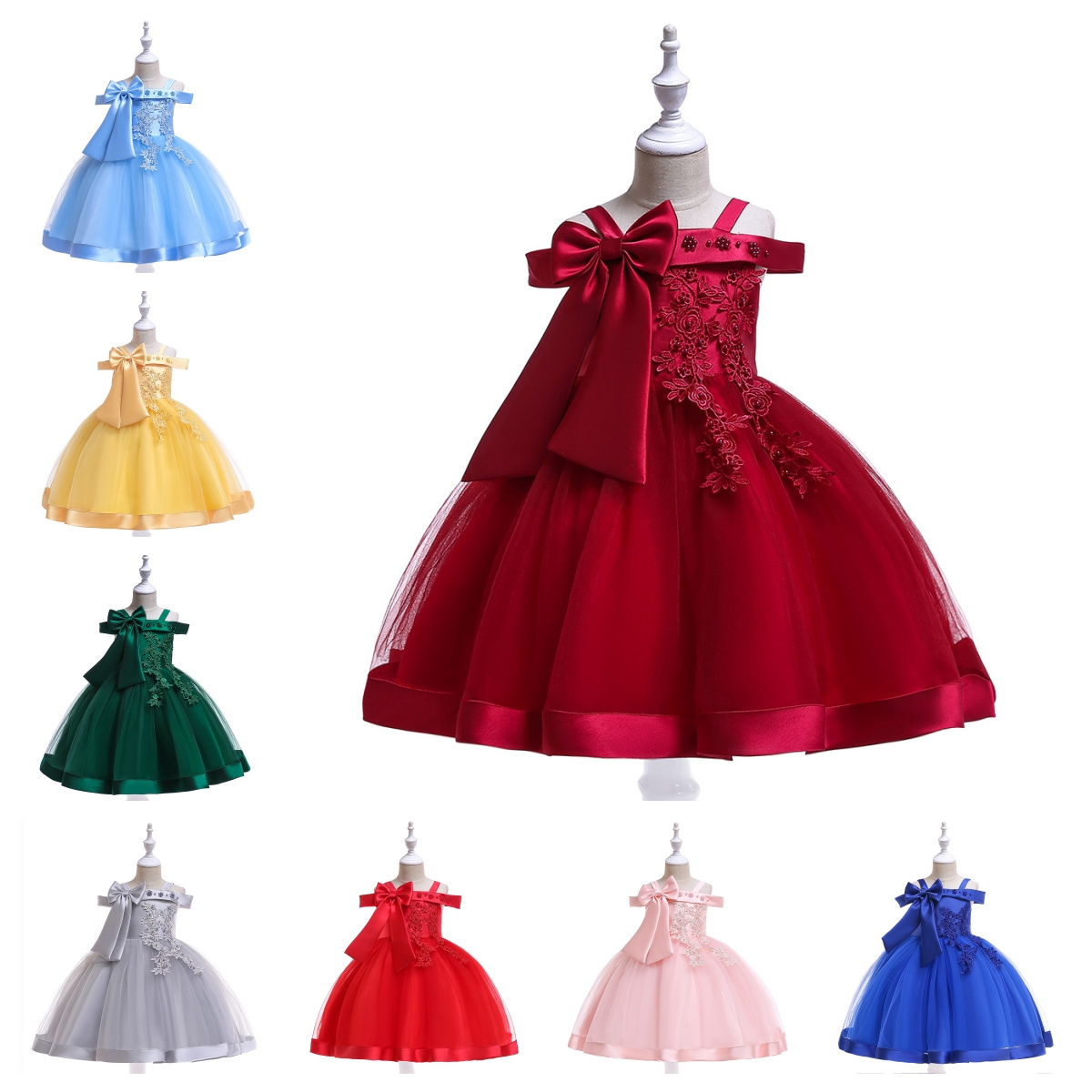 Children Tutu Princess Evening Gown Dress Elegant Kids Wedding Ball Gown Butterfly Pearls Party Dresses For Girls