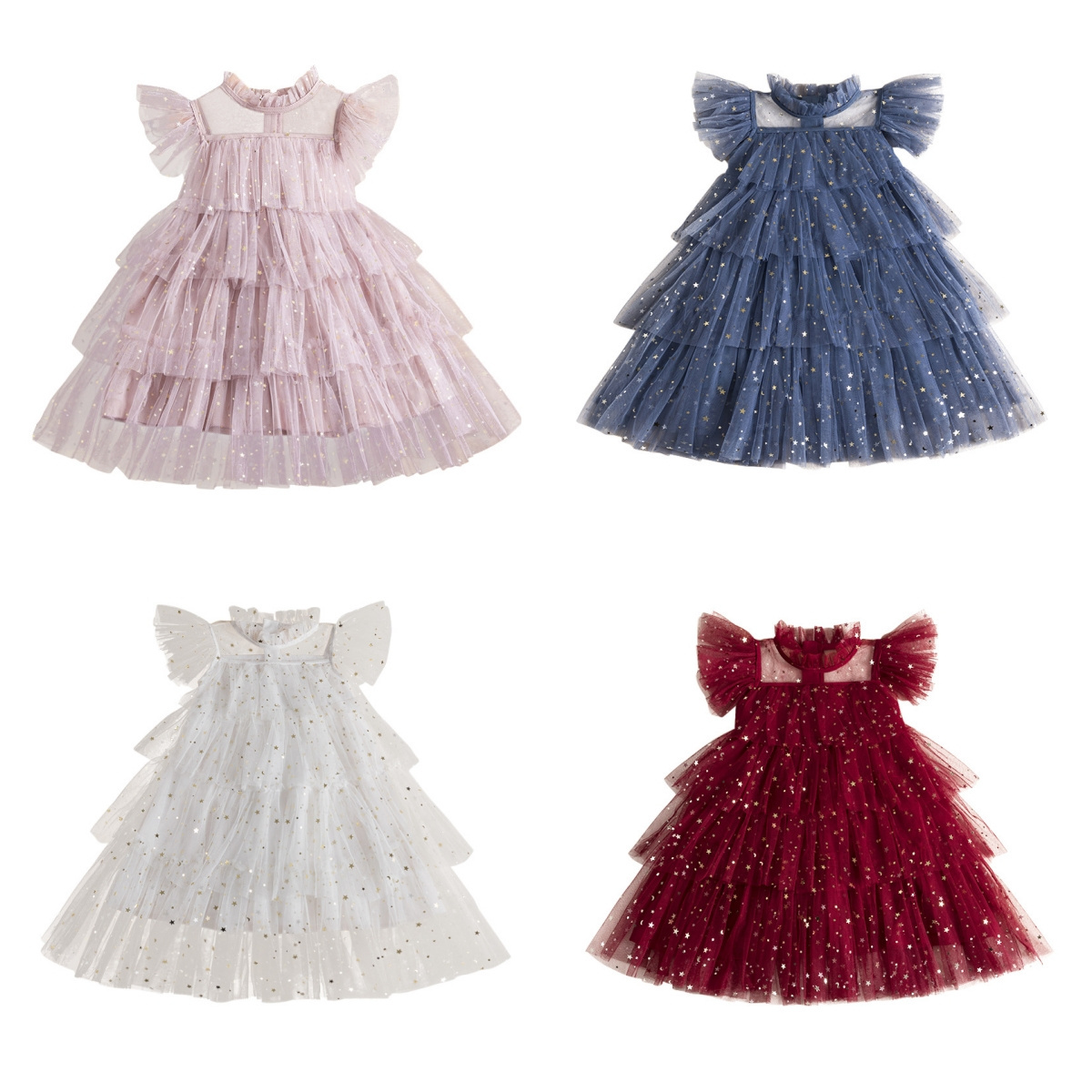 Korean Summer Kids Princess Girls Dress Chiffon Cake Layers Children's Outfit Sparkling Gauze Dresses Summer