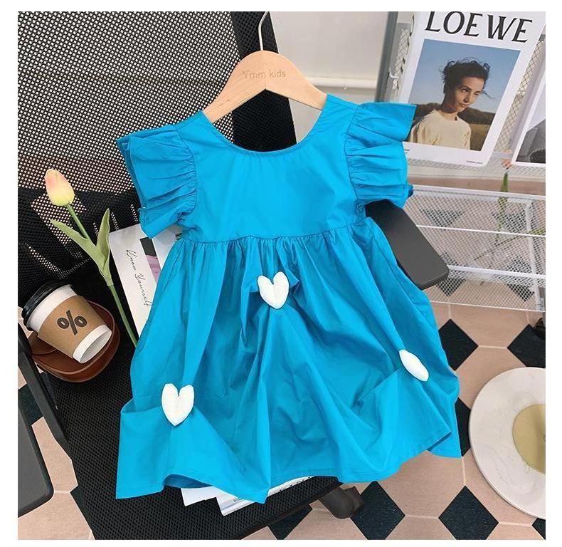 Wholesale Children Dress Solid Color Sleeveless Love Baby Girl Dress Round Neck Casual Kids Dresses For Girls