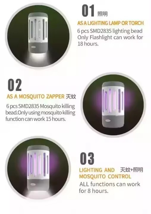 Bug Zapper Outdoor Camping Flashlight LED Mosquito Fly Killer Tent Light Portable Fly Zapper Waterproof UV Insect Trap Light