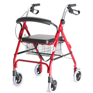 Wheelchair factory wholesale aluminum walking aid disabled adult folding rollator walker with seat