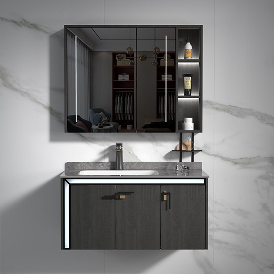 90cm 100cm Most Popular Elegant Luxury Solid Wood Vanity Bathroom Cabinet Vanities with Ceramic Basin and Mirror