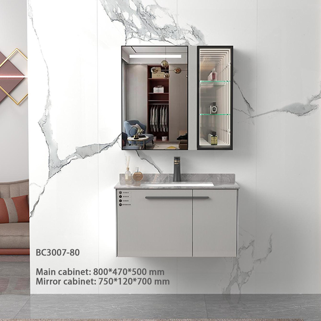 80cm Superior Quality Sanitary Ware Solid Wood Modern Design Bathroom Cabinets Mirror Bathroom Vanity