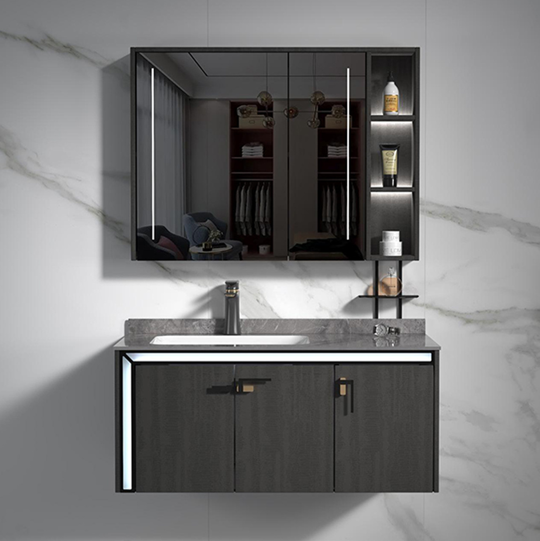 90cm 100cm Most Popular Elegant Luxury Solid Wood Vanity Bathroom Cabinet Vanities with Ceramic Basin and Mirror