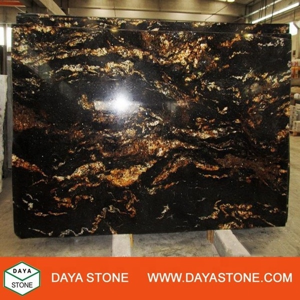 Black Fusion Granite Slab Deep Black Granite With Gold Vein