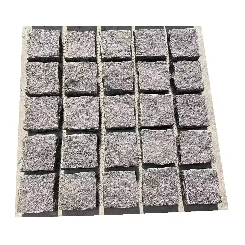 Natural outdoor paver granite tiles Outdoor granite cobbles stone on mesh