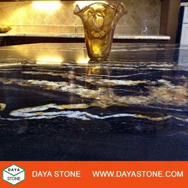 Black Fusion Granite Slab Deep Black Granite With Gold Vein