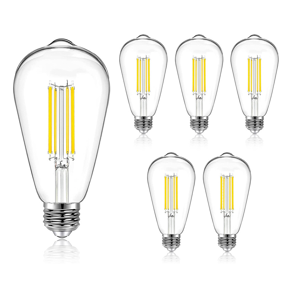 China ST58 ST19 8W 6 Pack Set E26 Amber Warm White Dimmable Vintage Antique Lamp Housing LED Filament Light Edison Bulbs