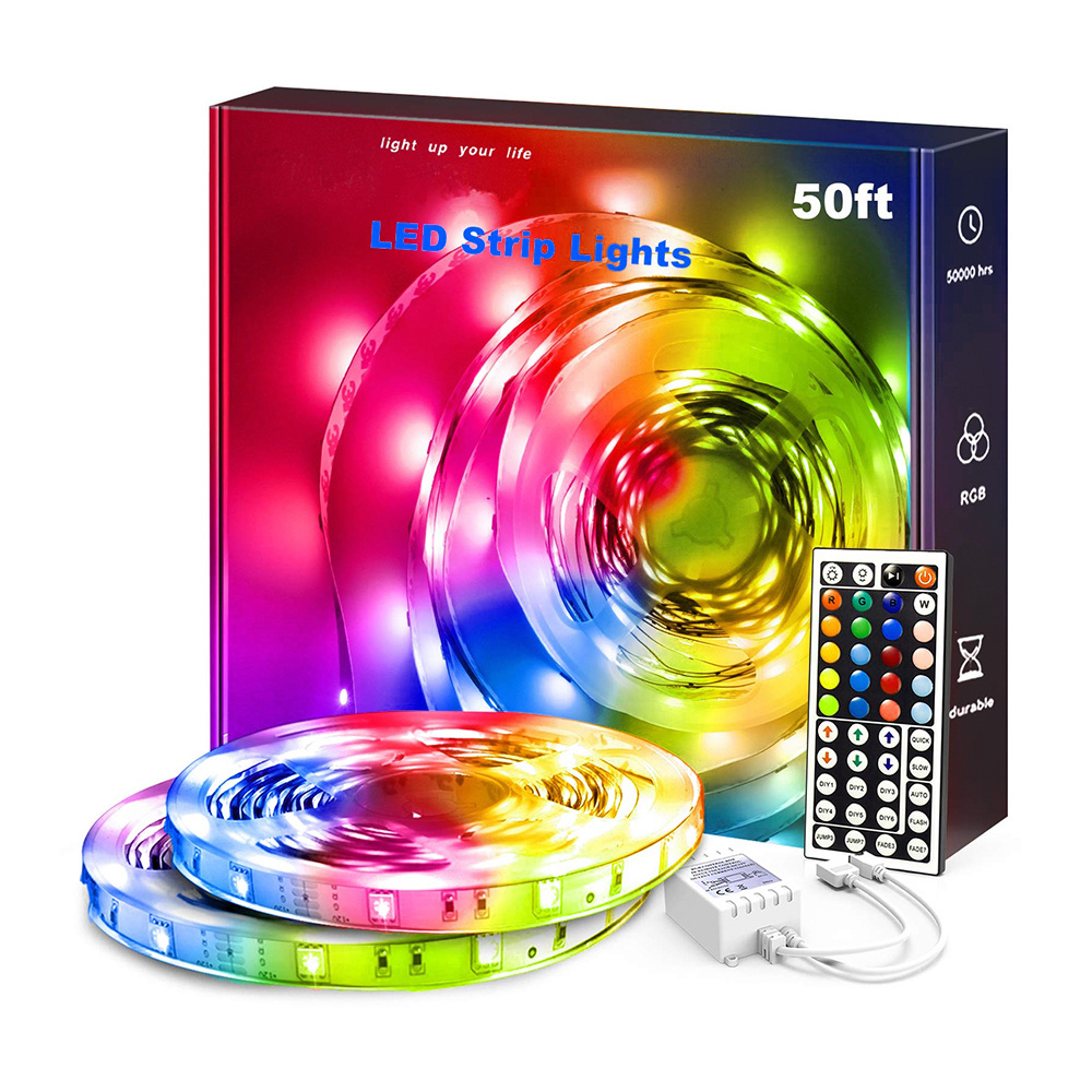 15m 50ft Daybetter 2 Rolls 7.5m 5050 RGB DIY 44 Keys Battery Operated IR Remote Control Tira Luces LED Strip Lights