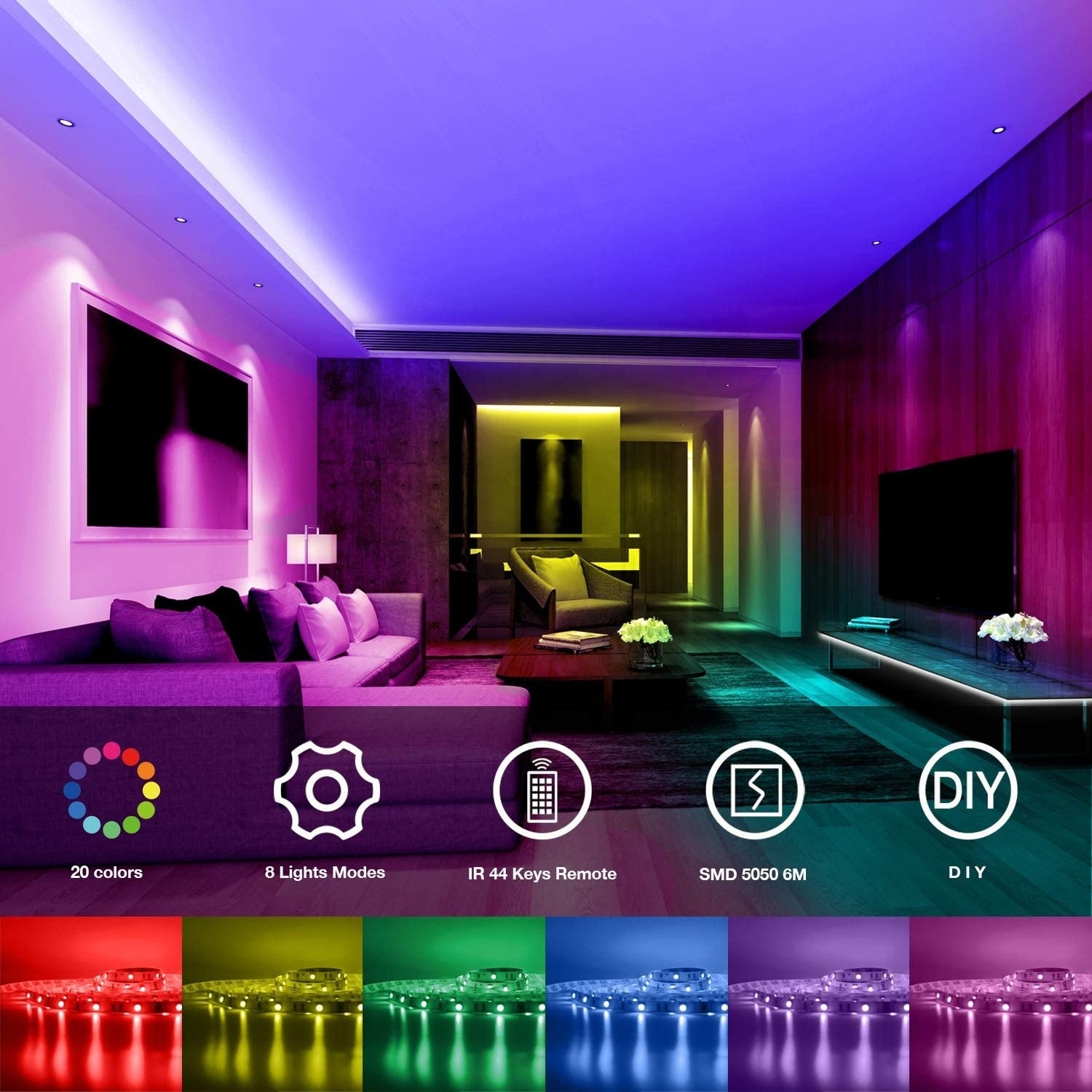 Alexa Google Sound Activated 100ft 30M 5050 12V RGB Gaming Room Decoration Wifi Tuya Smart LED Strip Light