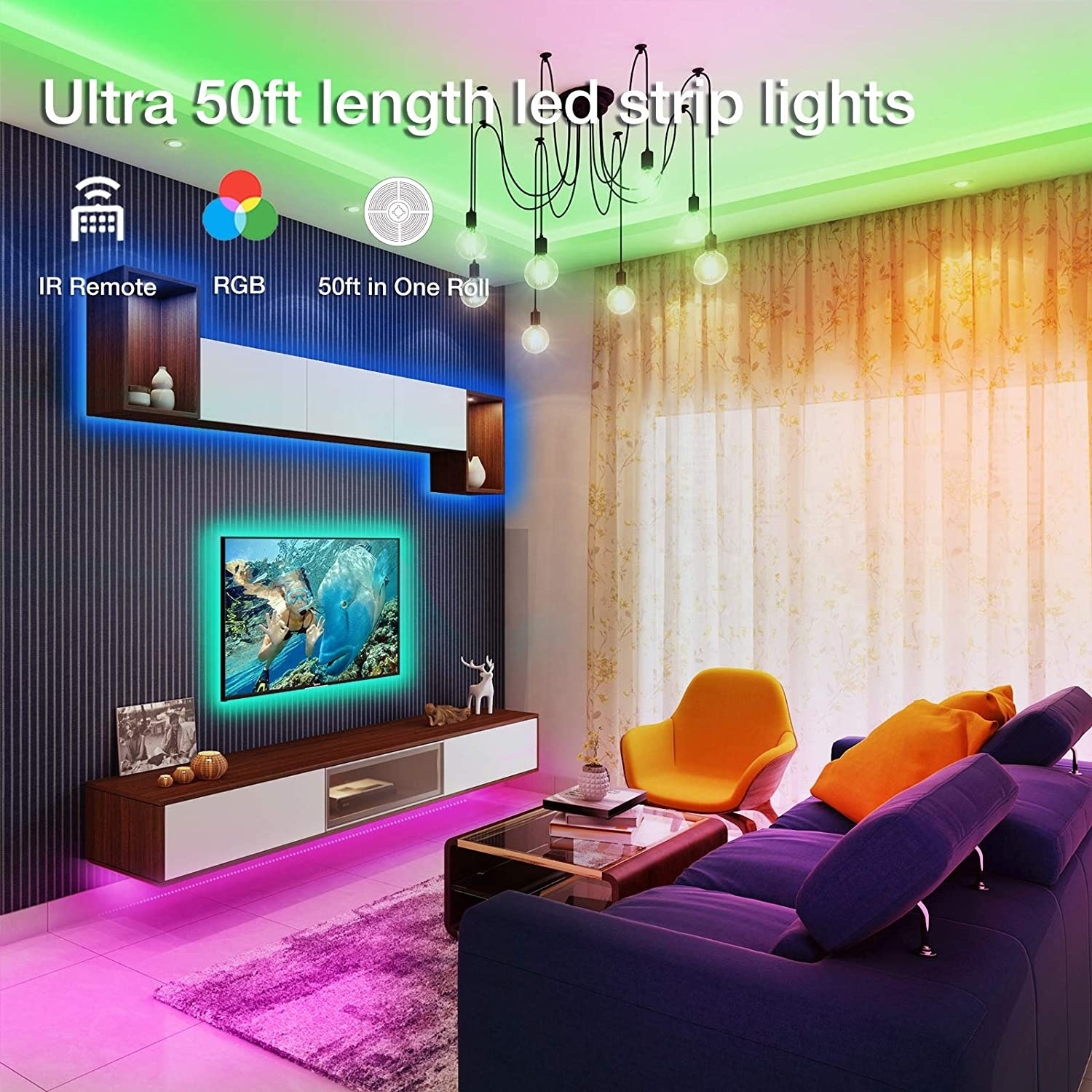 Alexa Google Sound Activated 100ft 30M 5050 12V RGB Gaming Room Decoration Wifi Tuya Smart LED Strip Light