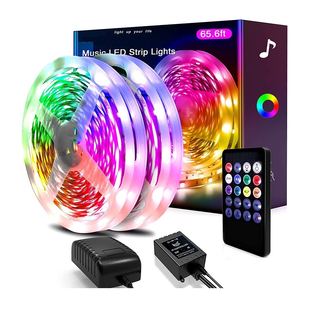 65.6ft 20m 5050 12V RGB Blue Color Changing Music Sync High Sensitivity Built in mic UK 3 Pin Plugs LED Strip Lights