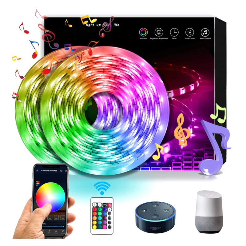 WIFI LED Strip Lights Work with Alexa RGB LED Strip 5050 SMD LED Smart Rope Lights Smartphone APP Controlled music light