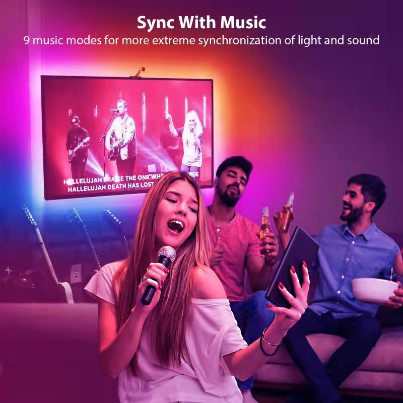 IP20 3.8m 12V RGBIC 55-65 inch Tuya Sync Music App Google Alexa WIfi Immersed LED Smart TV Backlight Strips Lights with Camera