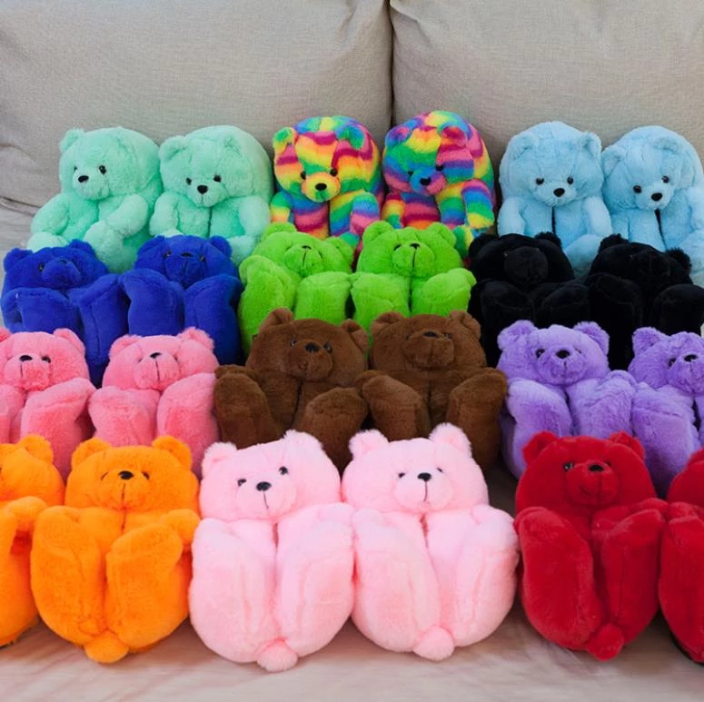 Mommy And Me Hot Selling Custom Stuffed Plush Toy Teddy Plush Bear Slippers Kids House slipper Bedroom slippers for women