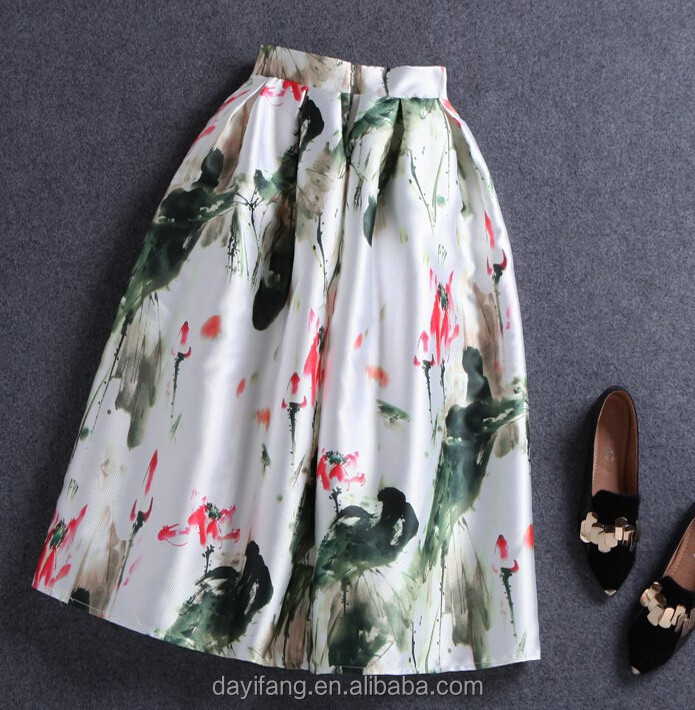 2015 ladies classical ink printing bust skirt elegant tall waist umbrella skirt