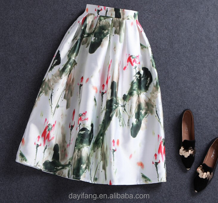 2015 ladies classical ink printing bust skirt elegant tall waist umbrella skirt