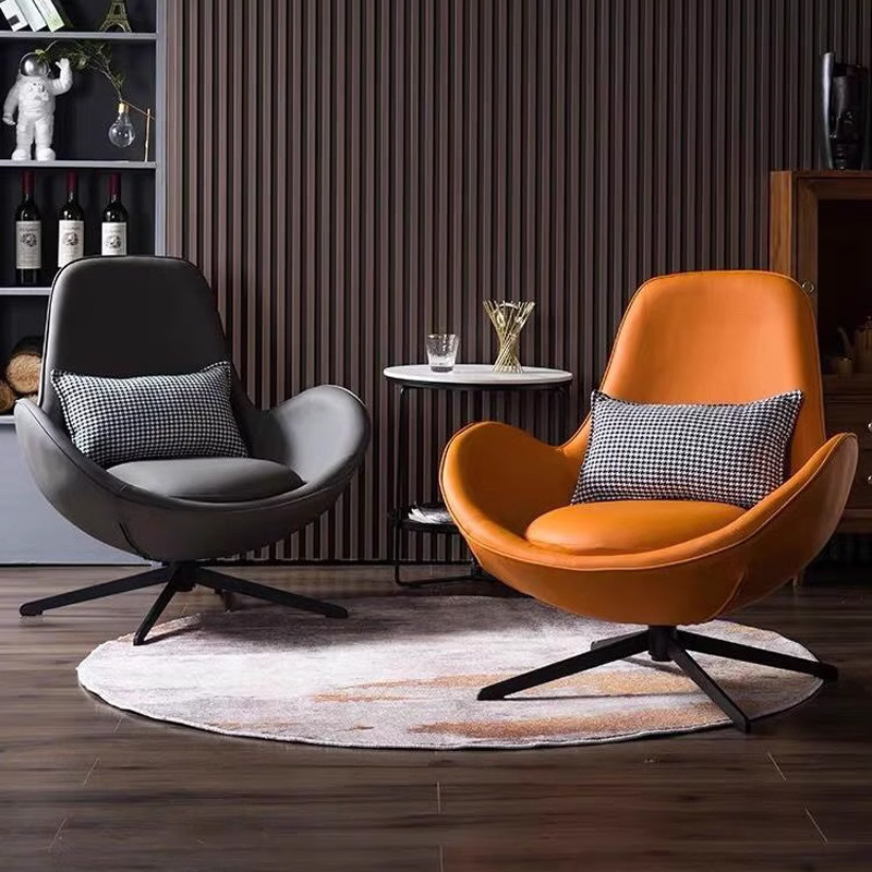 OEM Nordic single sofa chair light luxury living room modern minimalist rotating eggshell designer Italian leather leisure chair